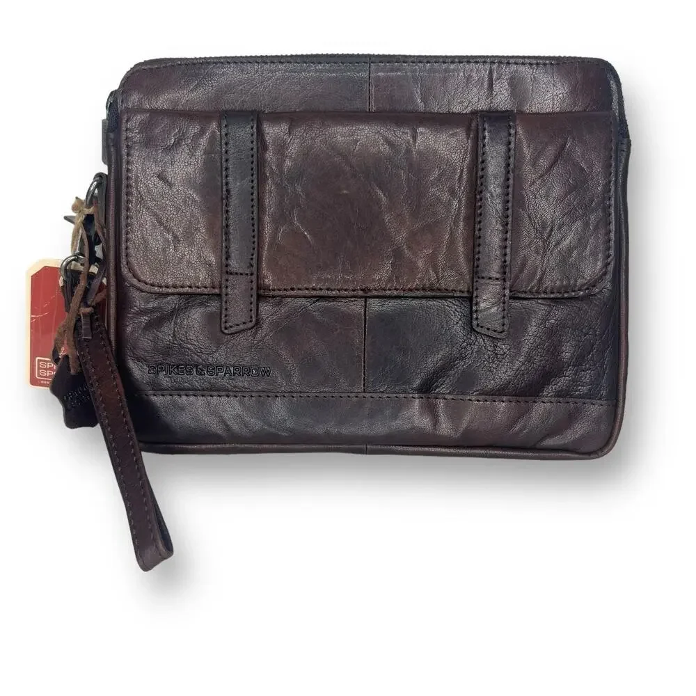 Spikes and Sparrow Dark Brown Buffalo Leather Tablet Case iPad Sleeve Bag 11x9.5